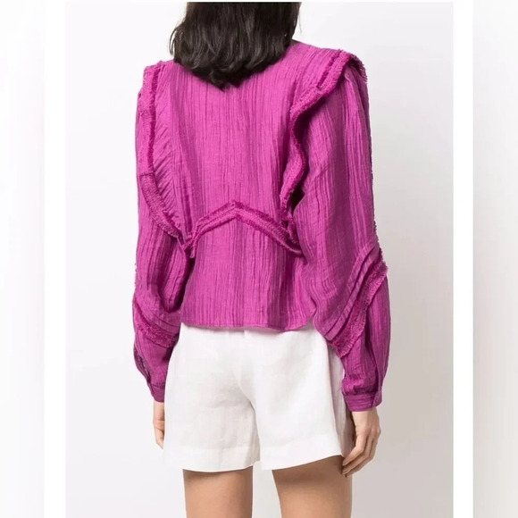 IRO Paris Camer Pleated Long Sleeve Blouse Violet Purple Size 6 - Picture 3 of 9